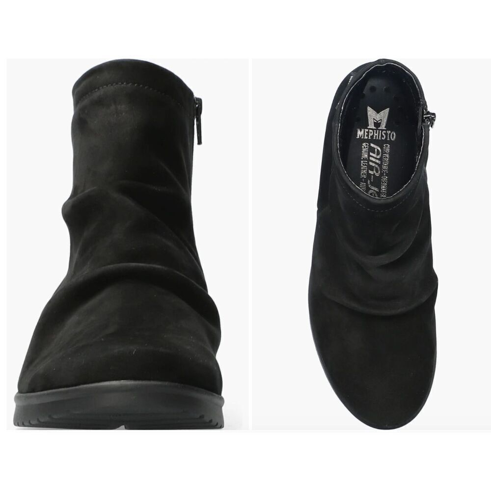 New Mephisto Women Rezia Slouch Soft Black Leather Zip Ankle Boots size 10